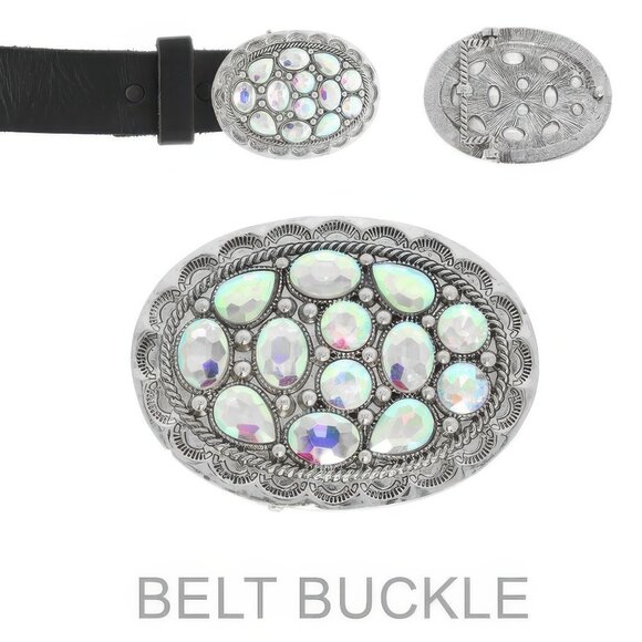 Western Jeweled Oval Belt Buckle - Picture 2 of 2